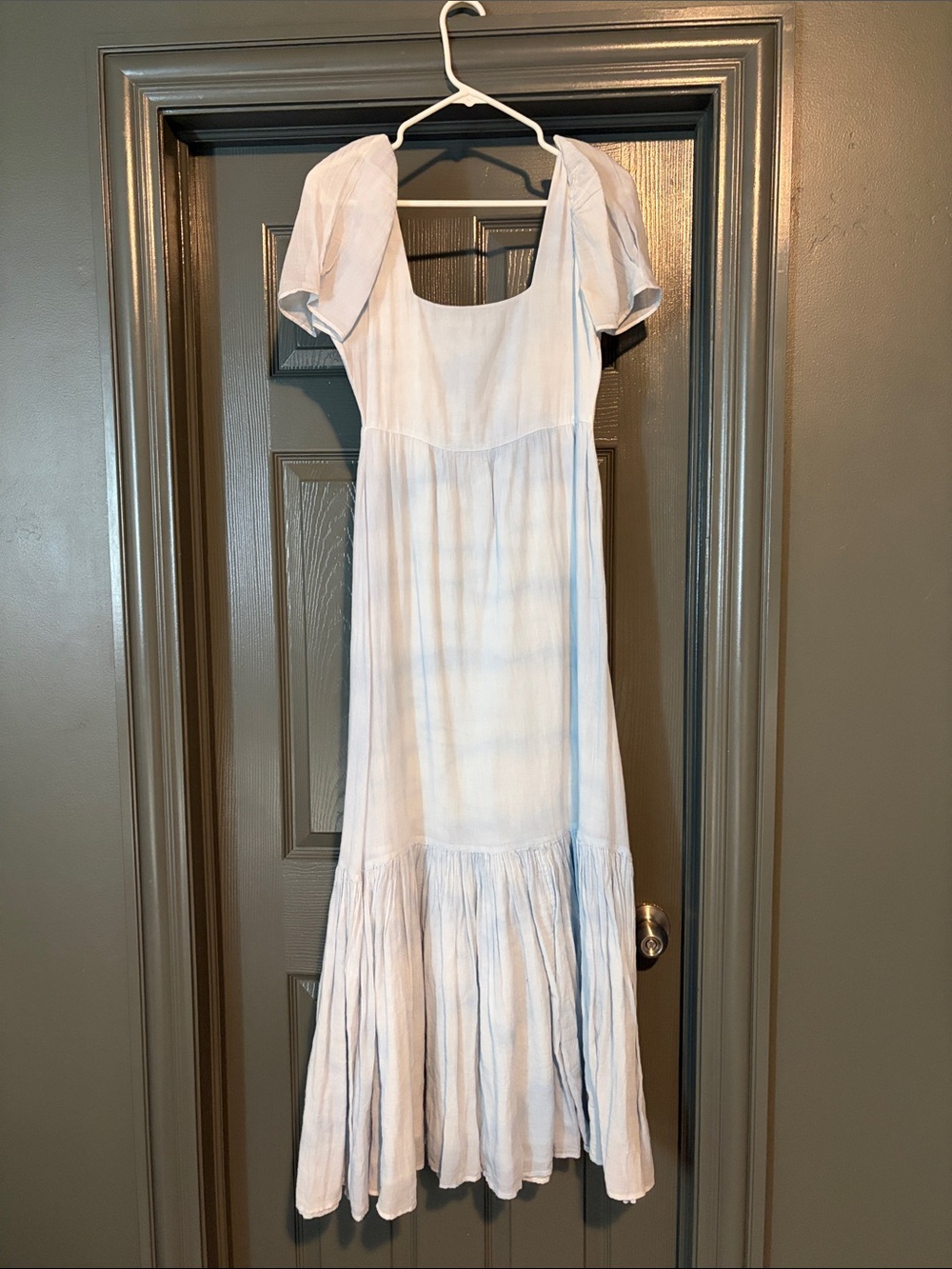 LoveShackFancy Pale Blue Puff Sleeve Maxi Dress